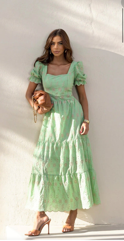 Embroidered Laise Dress (Mint Green)