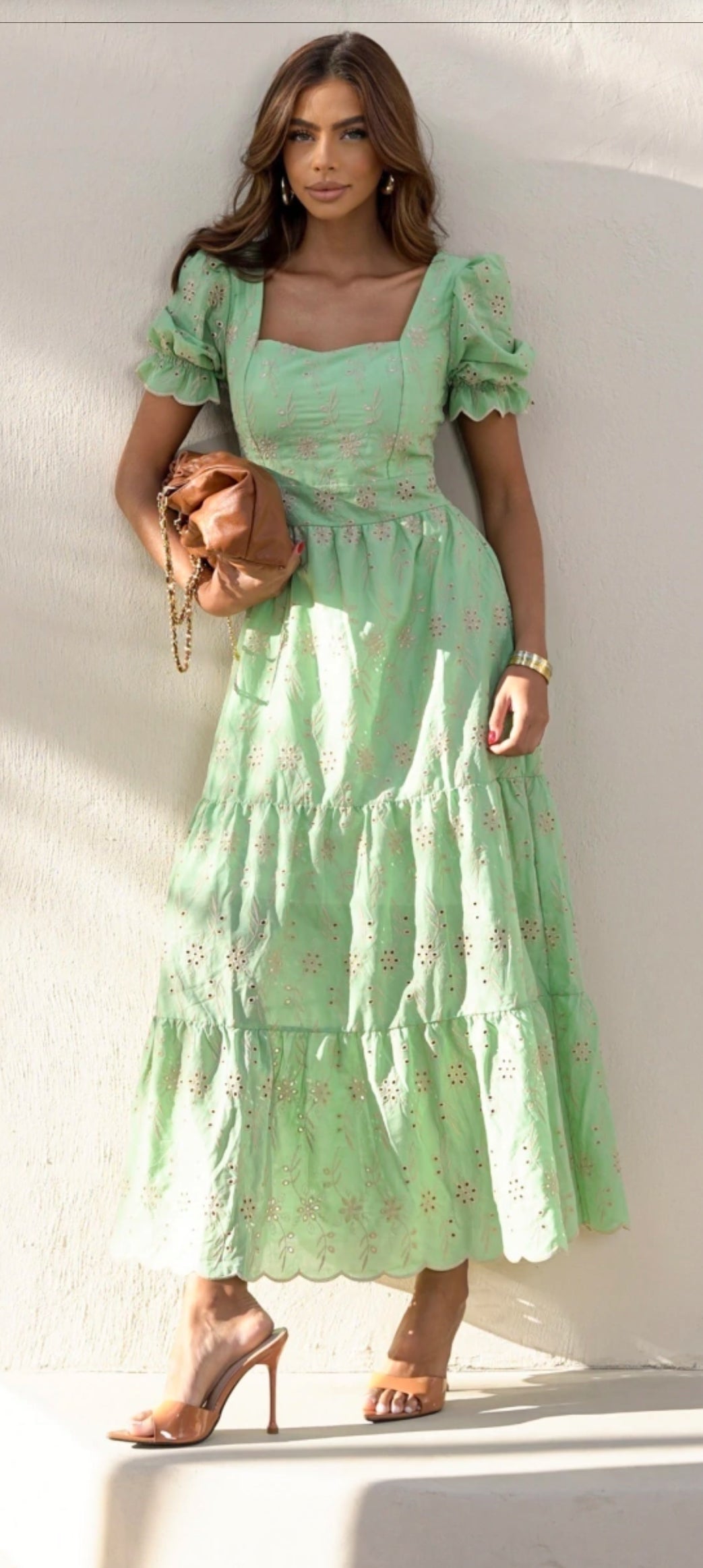 Embroidered Laise Dress (Mint Green)