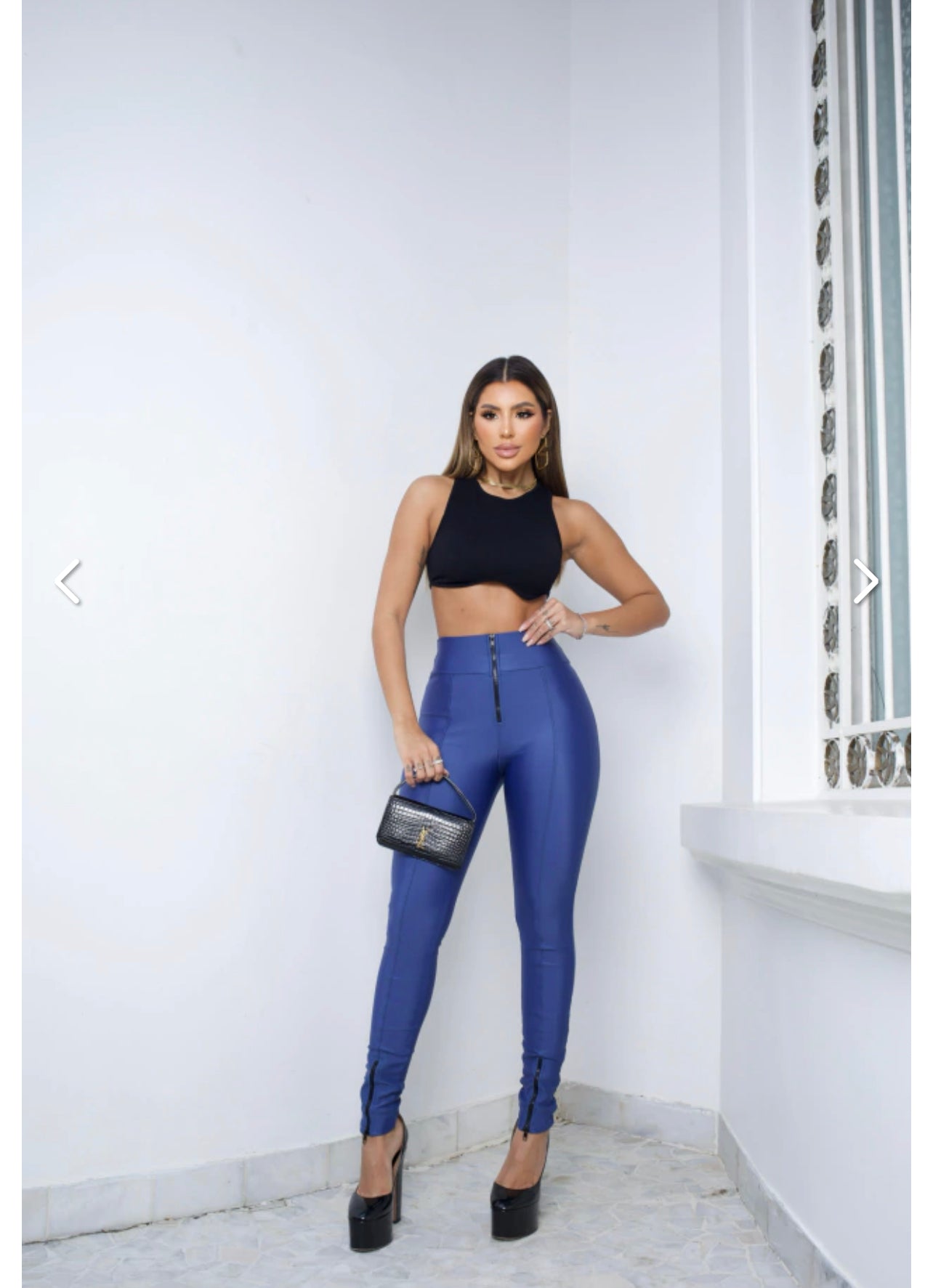 Leggings sem costura jeans azul brasileiro